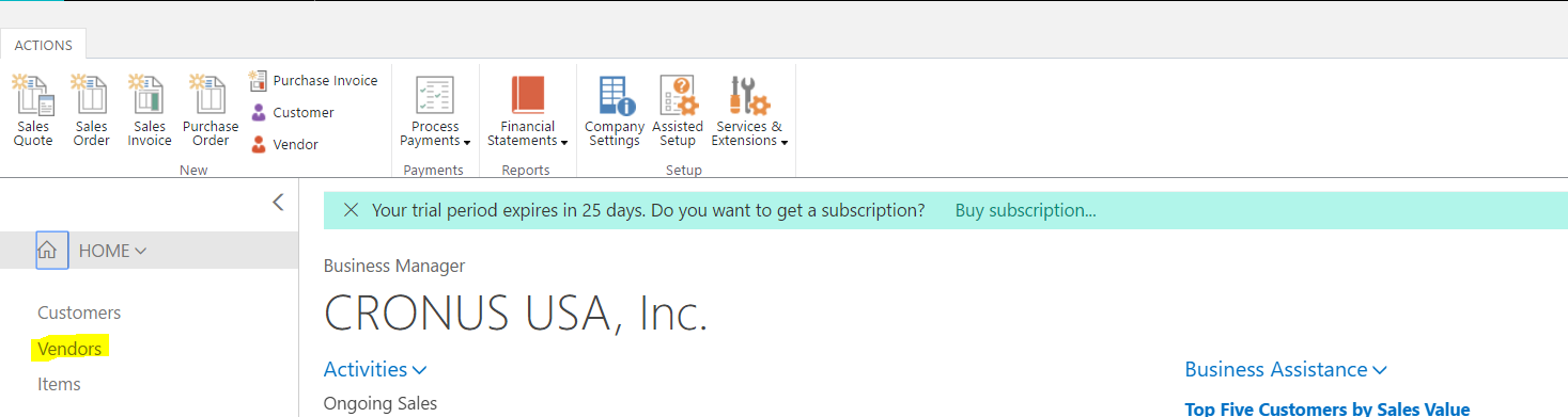 Dynamics 365 for Financials Create a New Vendor