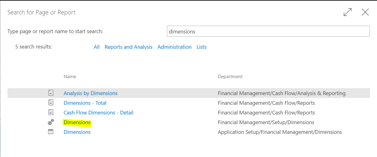set up dimensions in dynamics 365
