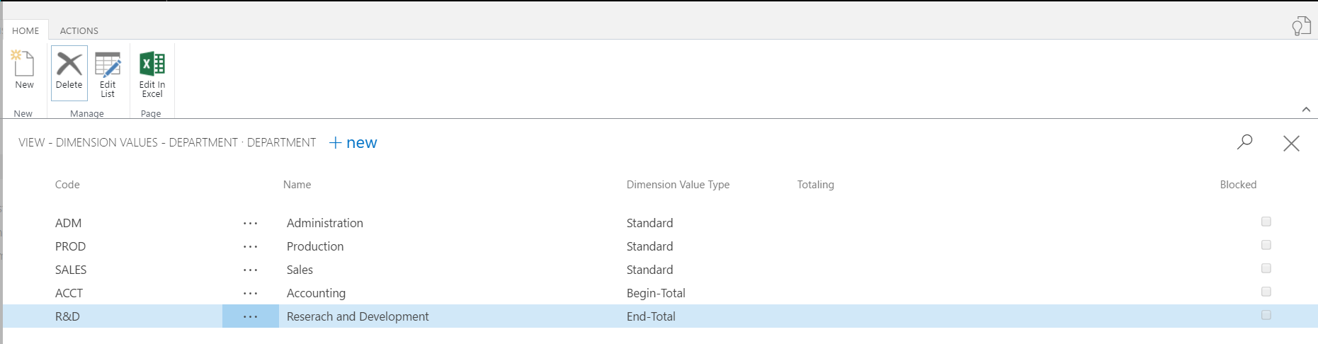 set up dimensions in dynamics 365
