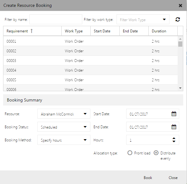 create resource booking