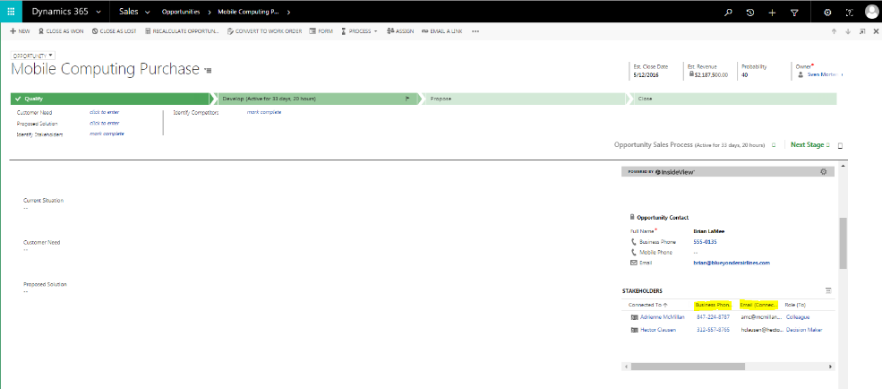 dynamics 365 for sales connection views